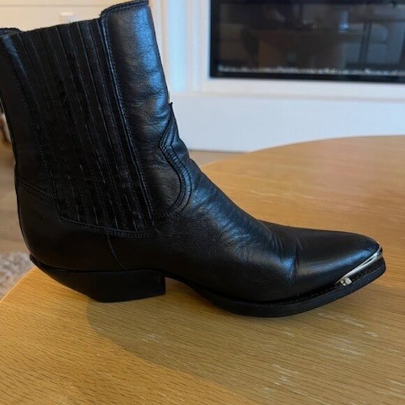 Celine Berlin 80 Cowboy Boots Black Leather Size 7 Pointed Toe Ankle Boots - Picture 6 of 16